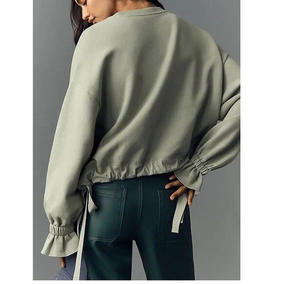 Maeve Anthropologie Big Top Sweatshirt Cotton Pullover Solid Green XS 286376 - Picture 2 of 7